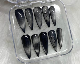 Black Cat Eye Press On Nails | Dark Glam Nail Set | Luxury Nails | Handmade Press Ons | Gothic Press On Nails | Custom Press On Nails