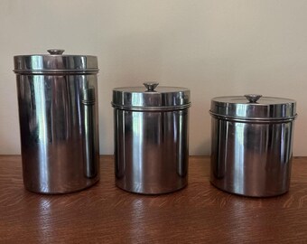 Vintage roestvrijstalen jerrycan set van 3, keukenopberger