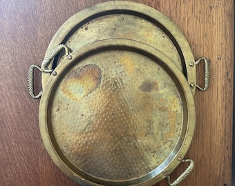 Vintage Hammered Brass Tray with Handles