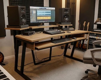 Studiotafel voor muziekproductie | Werkstation voor opnamestudio | Producententafel met MIDI-keyboardlade | Moderne audiotafel voor creatievelingen