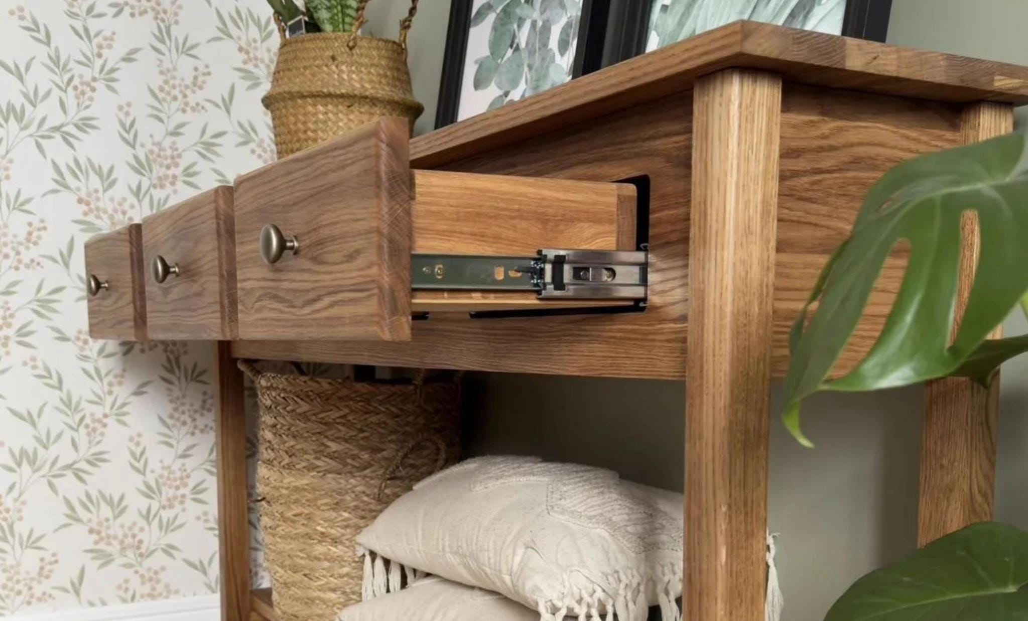 Solid Oak Console Table With Drawers and Shelf - Etsy Australia