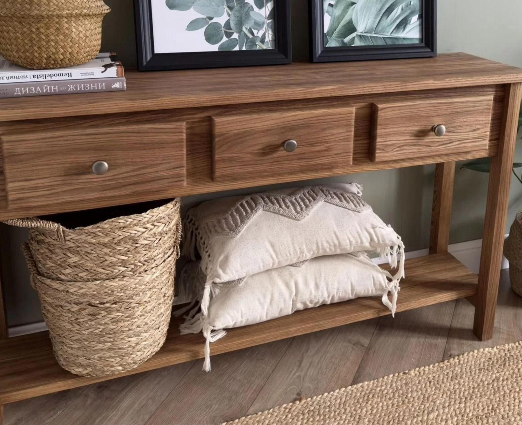 Solid Oak Console Table With Drawers and Shelf - Etsy Australia