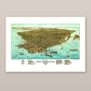 Historische kaart van Key West, Florida uit 1884 | Island Harbor, in kleur