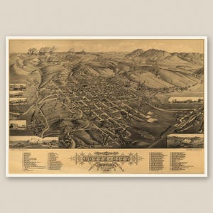 Historische Karte von Butte, Montana, 1884 | Kupferbergbau – Vogelperspektive