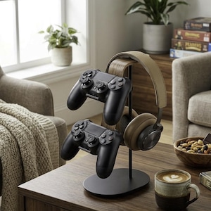 Supporto in legno per controller, supporto per cuffie, supporto per cuffie da gioco, organizer da scrivania, appendiabiti in legno per cuffie, supporto per controller di gioco