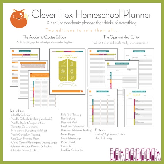 clever fox homeschool planner academic quotes full edition etsy academic planning calendar
