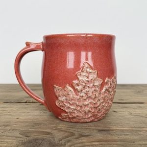 Maple Leaf Mug Handmade Pottery Farmhouse Kitchen Coffee Cup Orange Ceramic Gift Fall Drinkware Autumn Harvest Nature Design Sculptured
