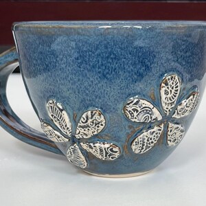 Handmade Blue Flower Mug Porcelain Pottery Mug 16oz