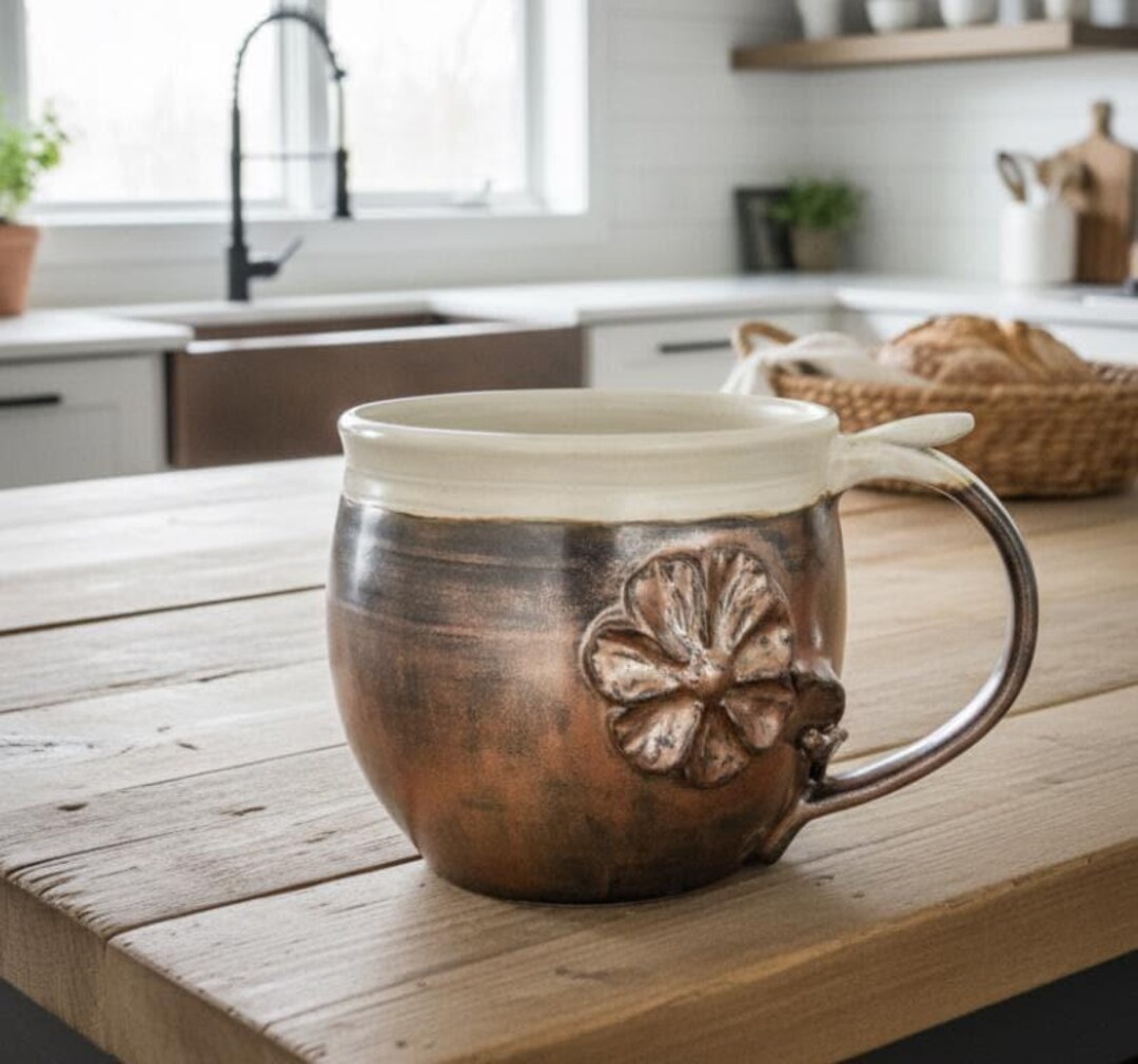 Handmade Porcelain Mug Rustic Design Floral Cup Artisan Tea Coffee ...