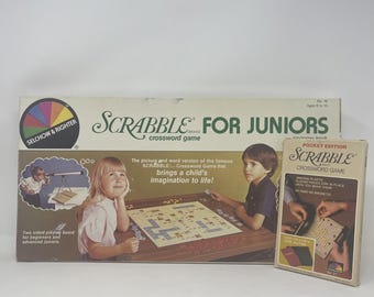 VTG Lot Scrabble Board Game Bundle Juniors 82' Double Sided & Pocket Edition 78'