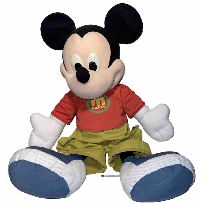 Raro Mickey Mouse de pelúcia vintage Y2K de 60 cm (2 pés) da Disney Toys R Us e shorts cargo da Fisher Price. imagem 1