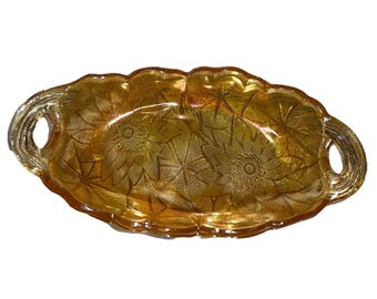 Bol ovalado de 24 cm (9,5") de cristal ámbar carnaval de Indiana Glass vintage. Uvas de cosecha.