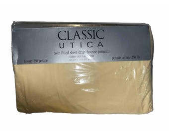 VTG Yellow Twin Fitted Sheet Luxury 250 Percale Classic Utica New Old Stock USA