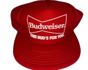 Budweiser Trucker Hat Retro 5 Panel Snapback Mesh Red This Bud's For You OSFA