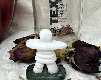 Hand Carved Jade Snow Quartz Inukshuk: Canadian Guidance Symbol Zen Decor