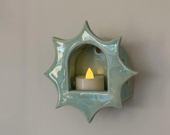Handmade Ceramic Starburst Wall Sconce Tealight Holder – Boho Cottagecore Decor