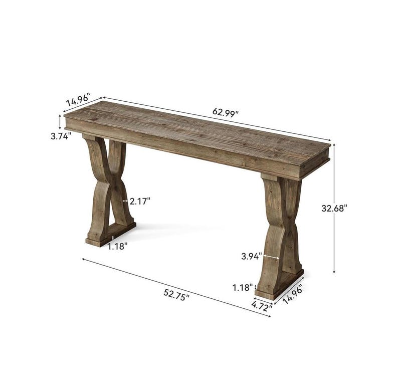 63” Farmhouse Console Table, Solid Wood Entryway Table With X Legs ...