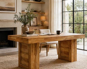 Farmhouse Executive Desk: 63" Natural Oak Rustic Writing Table