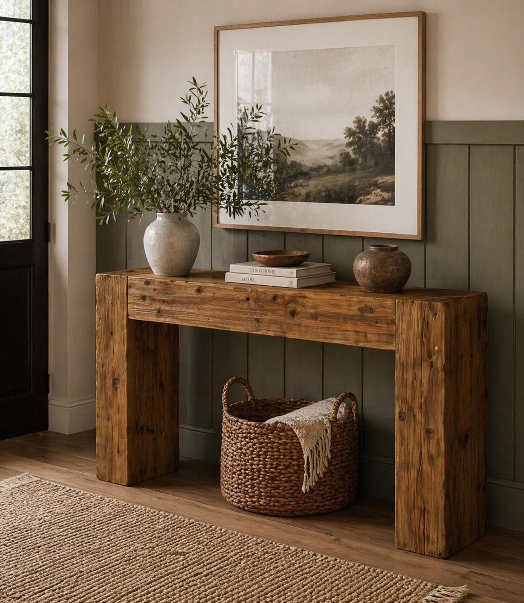 Solid Wood Console Table, 63 Inch Farmhouse Sofa Table, Rustic Entryway ...