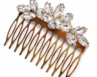 Peineta dorada con circonita brillante | Elegante accesorio para el cabello de novia | Peineta de lujo para ceremonias nupciales