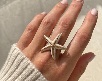 Anello Stella Marina color Bianco e Oro