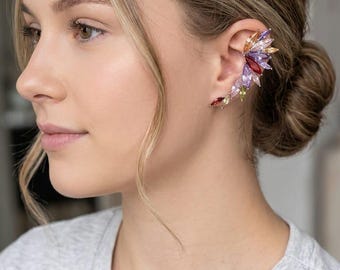 Pendiente individual tipo aro con cristales talla marquesa multicolor