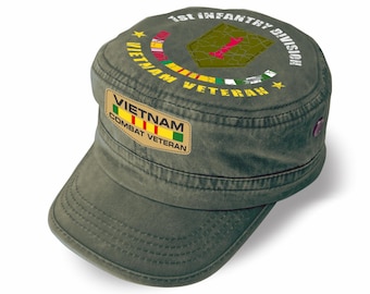 Gorra de veterano de Vietnam de la 1.ª División de Infantería – Gorra militar de algodón lavado