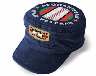 Gorra de veterano de combate de Afganistán – Gorra militar de copa plana – Gorra militar vintage desgastada