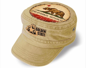 Gorra de cadete de la República de California – Bandera del oso desgastada, gorra de algodón Golden State