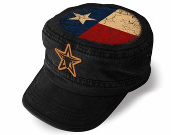 Gorra de cadete con la bandera de Texas desgastada – 100 % algodón, estilo militar, con la estrella solitaria.