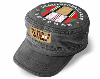 Gorra de veterano de combate de Afganistán e Irak – Gorra militar de copa plana – Gorra militar vintage desgastada
