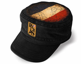 Gorra de cadete con la bandera francesa vintage – Gorra de algodón estilo militar parisino desgastada