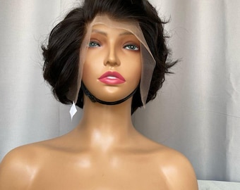 10" Curly Pixie Cut Wig, 13x4 Lace Frontal, 100% Human Hair