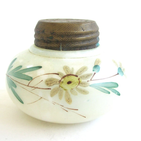 Victorian Handpainted Boudoir Jar, Shaker with Floral Motif, Vintage