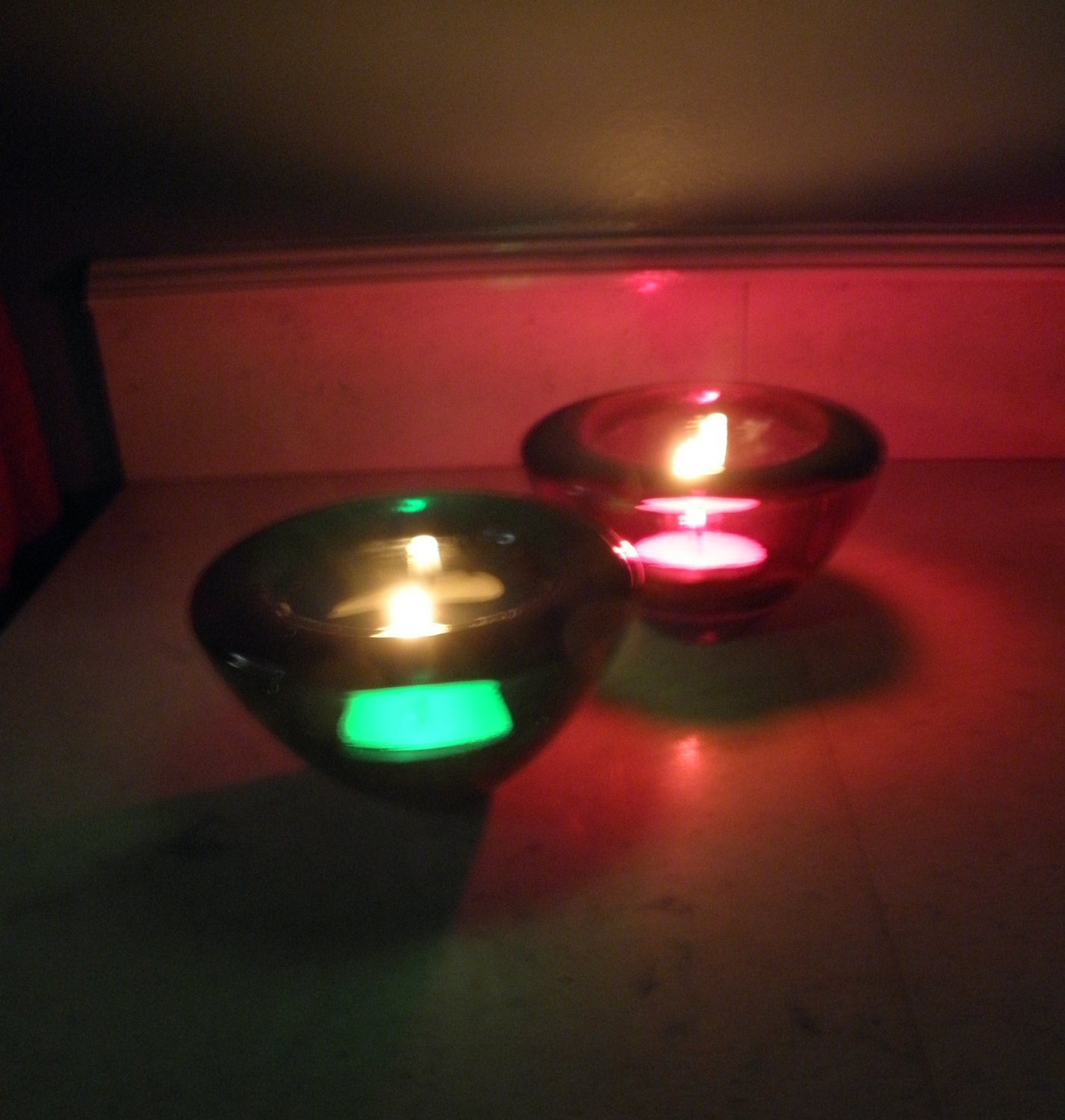 10OFF 2 Heavy Red and Green Glass Tea Light Holders Vintage Etsy