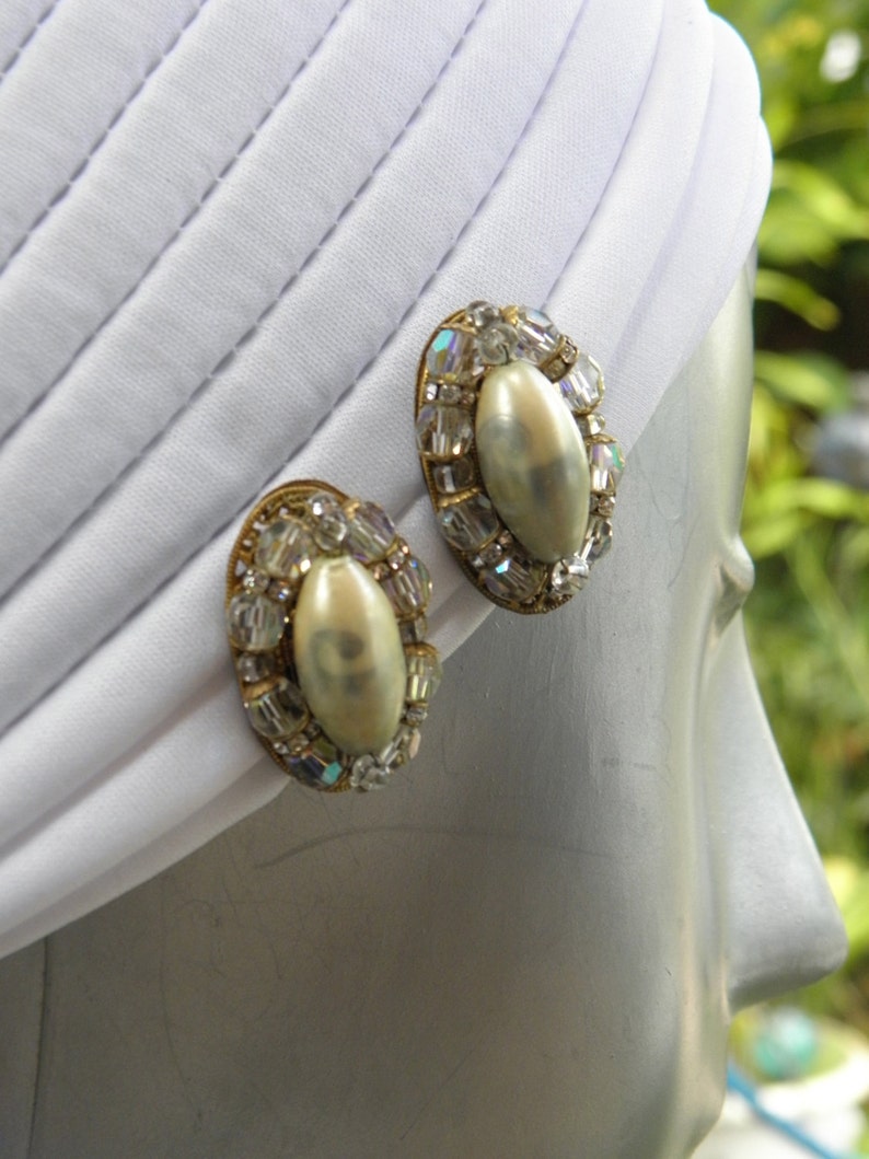 1940/'s Robert Pearl /& AB Crystals Vintage Earrings Miriam Haskell Rondels AB Crystals