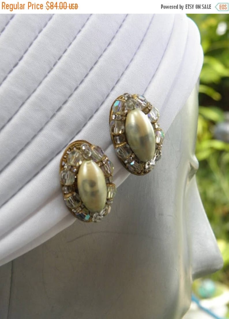 1940/'s Robert Pearl /& AB Crystals Vintage Earrings Miriam Haskell Rondels AB Crystals
