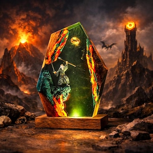 Wizard Resin Night Light Handmade Fantasy LED Lamp Forest Scene Decor Unique Gift for Him Gamer Gift Ambient Desk Light Magic Home Decor