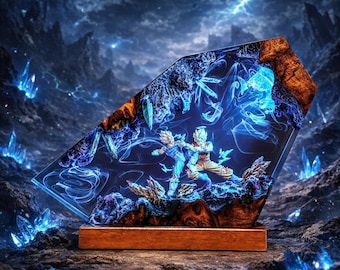 Lampka nocna z żywicy w kształcie bohatera anime, lampa Saiyan Warrior, lampka nocna LED w stylu fantasy, ręcznie robiona dekoracja biurka z żywicy epoksydowej, prezent na Halloween, prezent świąteczny