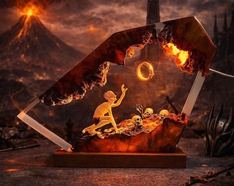 Lampka nocna z żywicy w kształcie pierścienia fantasy, lampa z pierścieniem Dark Lord, lampa fantasy LED z żywicy epoksydowej, ręcznie robiona dekoracja gotycka, prezent na Halloween, prezent świąteczny