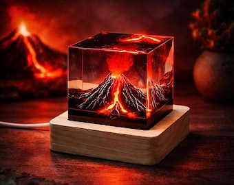 Volcano Resin Night Light, Eruption Lava Lamp, Handmade Epoxy Night Light, LED Volcano Lamp, Unique Desk Decor, Boys Gift, Fantasy Lamp
