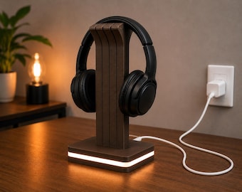 Wood headphone holder | RGB Light | LED headphone stand