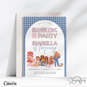 Roblox Birthday Invitation, Roblox Invite, Game Party, Girls Roblox Birthday Invitation, Editable Template, Instant Download, Canva Template