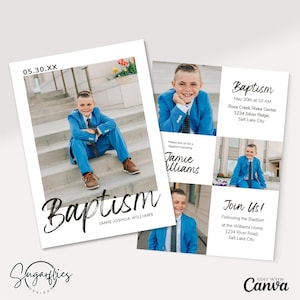 Boys minimalist LDS baptism invitation, LDS baptism announcement, baptism card, baptism invite, editable Canva template, digital download
