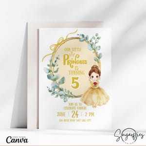 Invito di compleanno per piccola principessa, festa di compleanno per bambine principesse, tema principessa, fiaba, modello Canva, download immediato, foto