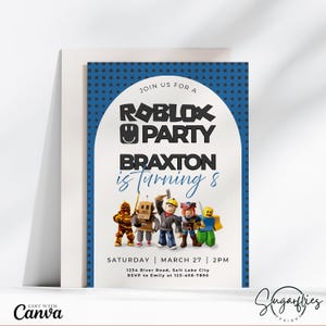 Roblox Birthday Invitation, Roblox Invite, Game Party, Boys Roblox Birthday Invitation, Editable Template, Instant Download, Canva Template