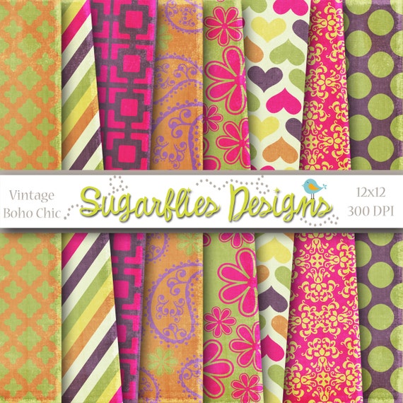 Digital Scrapbook Paper Packs Vintage Boho Chic Etsy