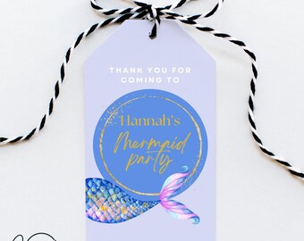 Mermaid Birthday Party Favor Tags, Mermaid Birthday Invitation, Mermaid Invite, Mermaid Birthday Gift Tag, Thank You Tags, Canva Template