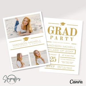 Minimalistische afstudeeraankondiging, uitnodiging afstudeerfeest, gouden afstudeerfeest uitnodiging, foto-afstudeeruitnodiging, Canva-sjabloon