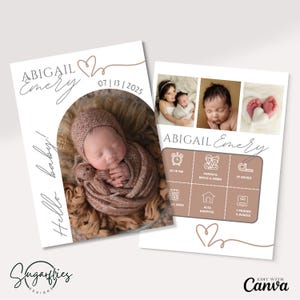 Faire-part de naissance arche, faire-part photo bébé, nouveau-né, faire-part de naissance fille, modèle modifiable de faire-part de naissance, imprimable